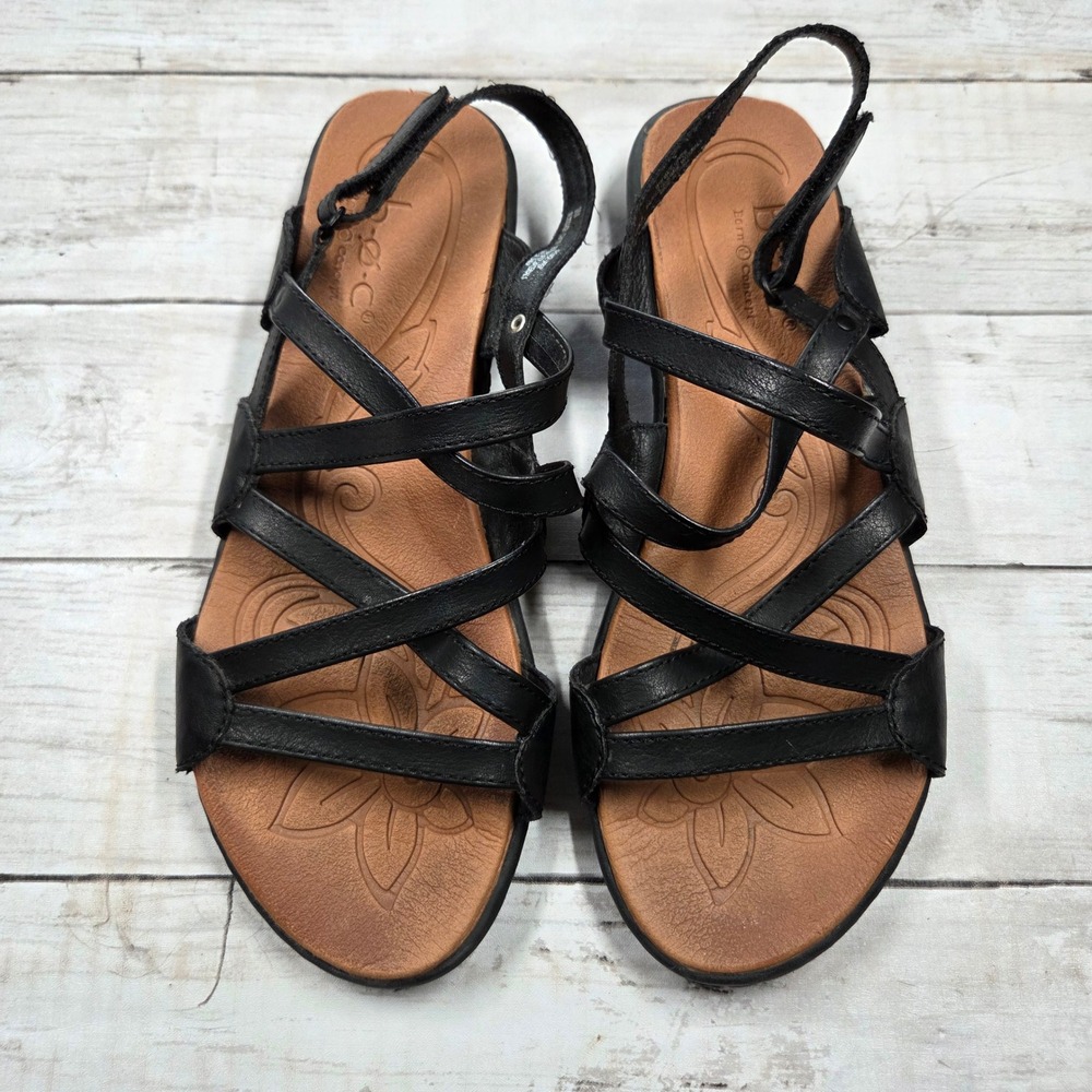 b.o.c. Born Concept Sandals Womens 9M Black Strappy Slingback Flat BC001409